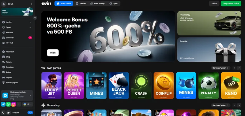 1win desktop interface in Uzbekistan