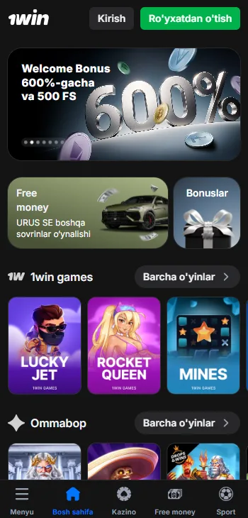1win mobile interface in Uzbekistan