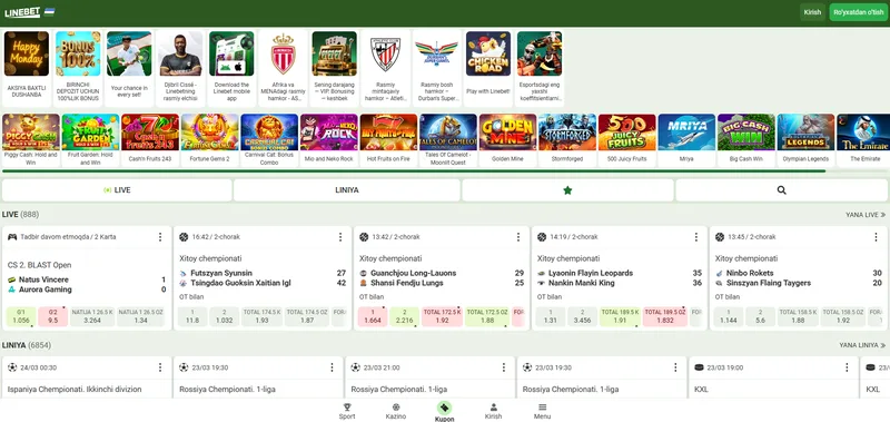 Linebet desktop interface in Uzbekistan