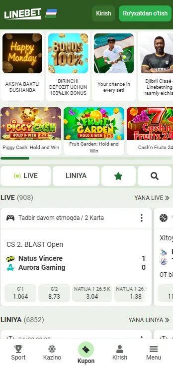 Linebet mobile interface in Uzbekistan