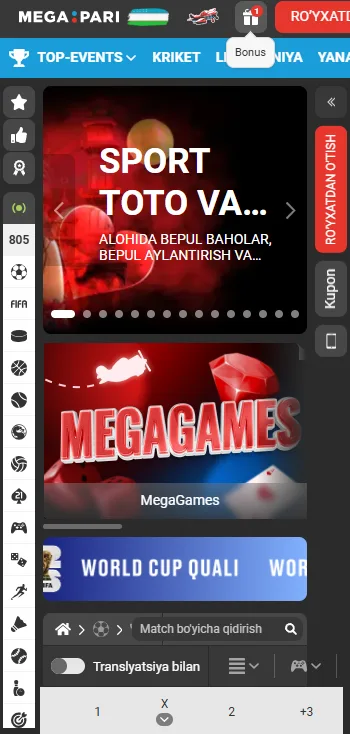 Megapari mobile interface in Uzbekistan