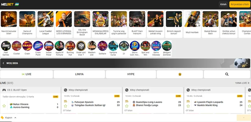 Melbet desktop interface in Uzbekistan