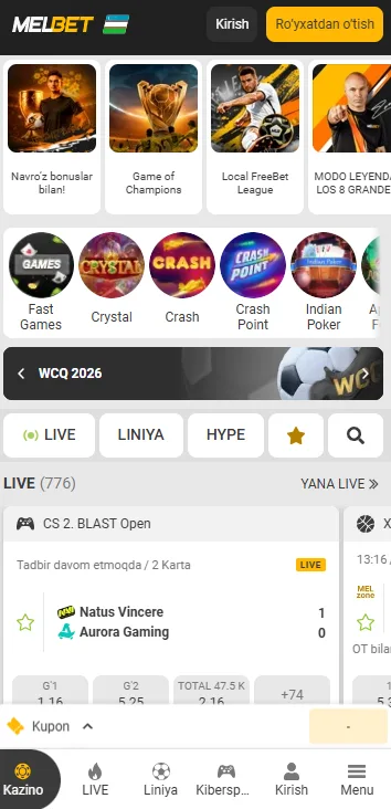 Melbet mobile interface in Uzbekistan